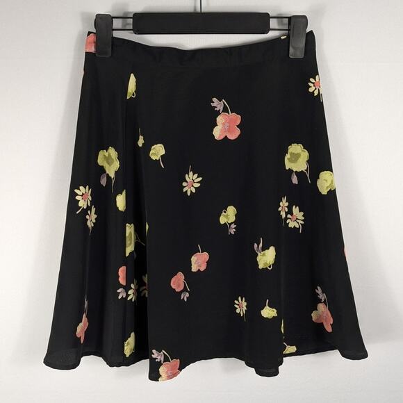 David Dean Women’s Skirt 8 Black Floral A-Line Vintage USA Made Polyester 90s - Picture 1 of 4